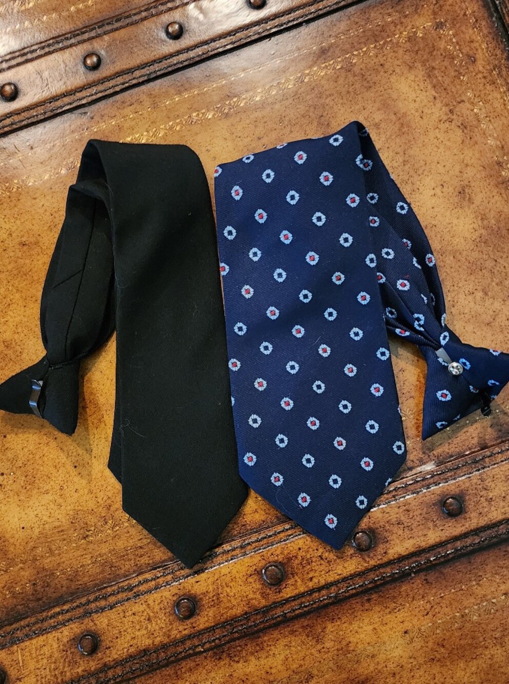 2pc Vintage Clip-On Tie Lot JCPenney Uniform Cravat USA Navy Black